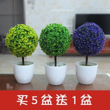 饰摆件绿植 家居饰品仿真圆球小树苗丛塑料花盆假花盆栽酒柜书柜装