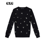 GXG男装 秋季热卖 男士修身型黑底白花圆领毛衫#63120523