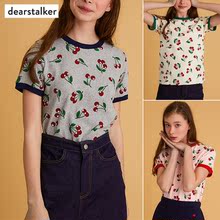 全棉T恤女 17夏天樱桃印花圆领短袖 代购 dearstalker韩国专柜正品