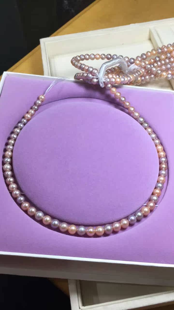 纯天然彩色珍珠项链粉紫色中国珠宝经典圆珠首饰热爱女士饰品送妈