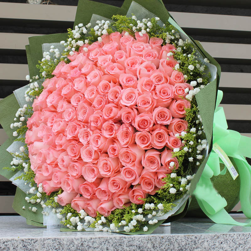 99朵粉玫瑰花束福州鲜花店同城送花上门厦门鲜花速递生日订花配送