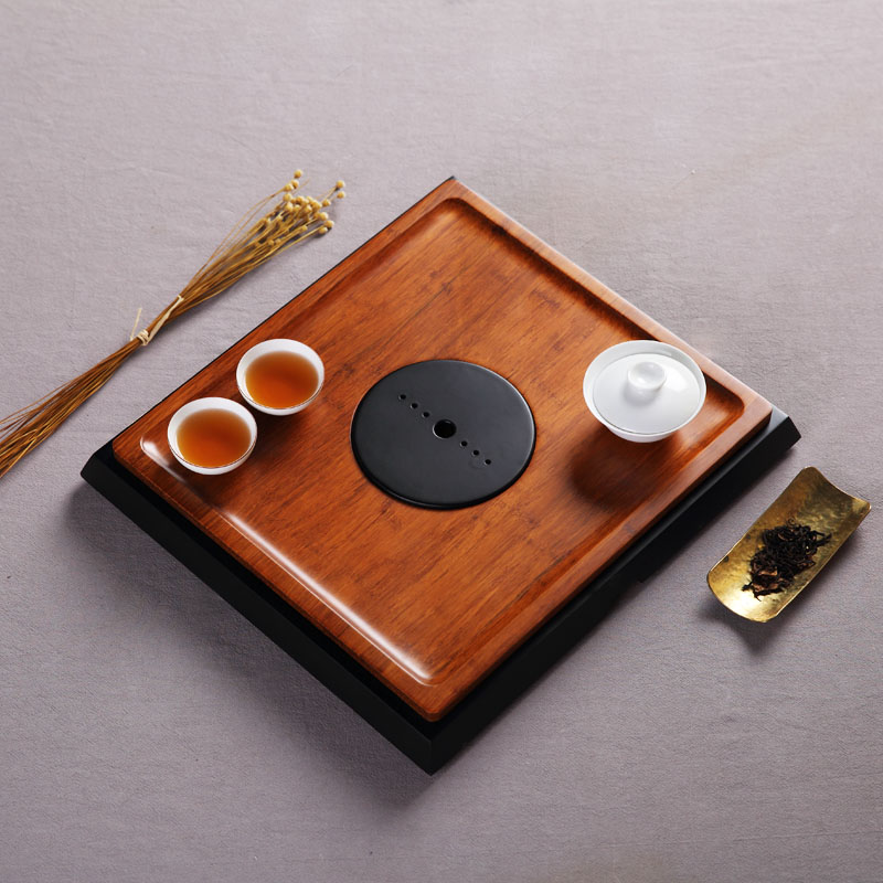 祥福 整块竹茶盘 小号重竹四方茶台 功夫茶具实木茶海 排水式托盘