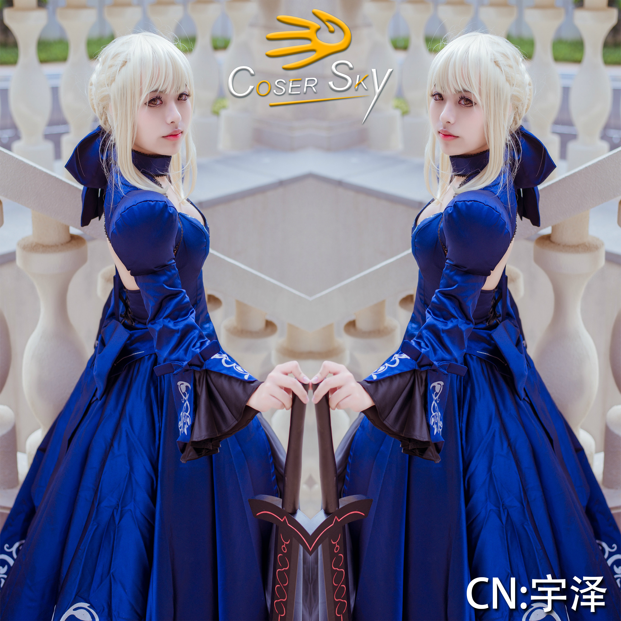 sky 新宿黑呆saber cosplay假发 动漫假毛 黑吾王花嫁 神秘女主角