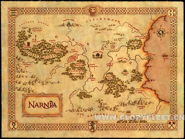 纳尼亚传奇复古地图 narnia 宝藏藏宝图 优质纯棉布画芯 英文装饰