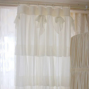 窗帘[定制]纯白色唯美超垂进口纱窗帘 韩式公主可定做 双层蛋糕式纱帘