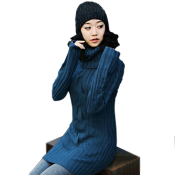 冬天韩版少女装冬衣服 长版紧身包臀毛衣连衣