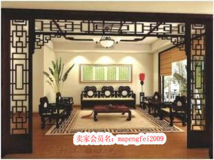 东阳木雕中式装修客厅玄关隔断 屏风木雕花格落地罩门楣垭口角花