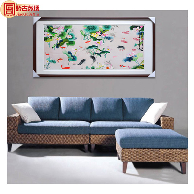 文艺清新女包 仙鹤荷花中式装饰画苏州纯手工苏绣吉祥如意壁画精美
