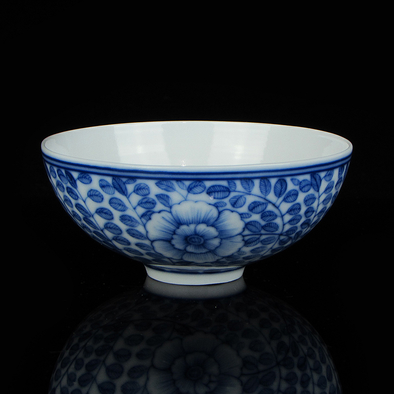 精品京德贵和祥茶具 手绘青花千叶杯子鸡心杯 京德窑老款功夫茶杯