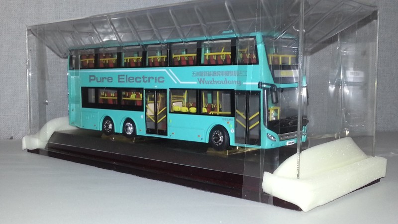 [包邮]1:43 五洲龙客车 新能源混合动力双层公交巴士模型 蓝绿色
