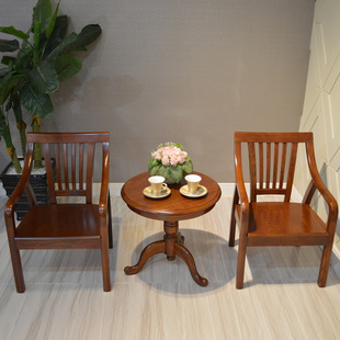 休闲椅 中式榆木小圆桌 休闲椅三件套 阳台休闲茶台 榆木咖啡桌椅组合