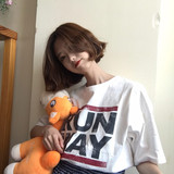 韩国ulzzang原宿风bf夏装女装新款宽松百搭烫金字母印花短袖T恤女