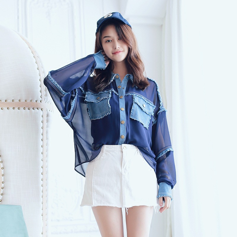 正品[女士 两件 衬衫]女士假两件套衬衫领评测 