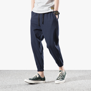 青年亚麻九分束脚裤