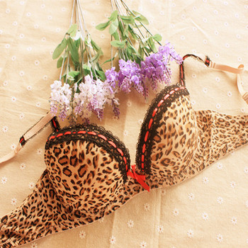 性感豹纹欧美外贸原单<em>文胸</em> <em>胸罩</em> <em>75</em>B B杯 小胸