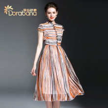 Dorabana/朵拉芭娜2017春装新款女时尚条纹修身长裙真丝连衣裙图片