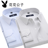 全棉免烫条纹衣服薄款 衬衣职业正装 长袖 中年商务修身 衬衫 春季男士