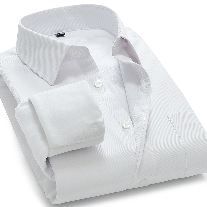 新款冬季男士保暖衬衫加绒加厚白衬衫男长袖衬衣商务职业修身寸衫