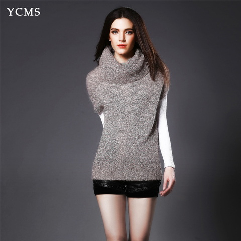 伊彩漫莎 秋冬<em>无袖背心毛衣</em> 大领堆堆领毛衣修