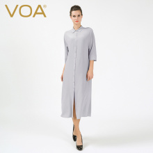 VOA 浅灰色翻领中袖单排扣长款真丝连衣裙 基本款衬衫裙图片