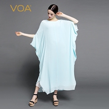 VOA 淡蓝色真丝宽大袍子 飘逸优雅不限身材 大版丝绸连衣裙A6971图片
