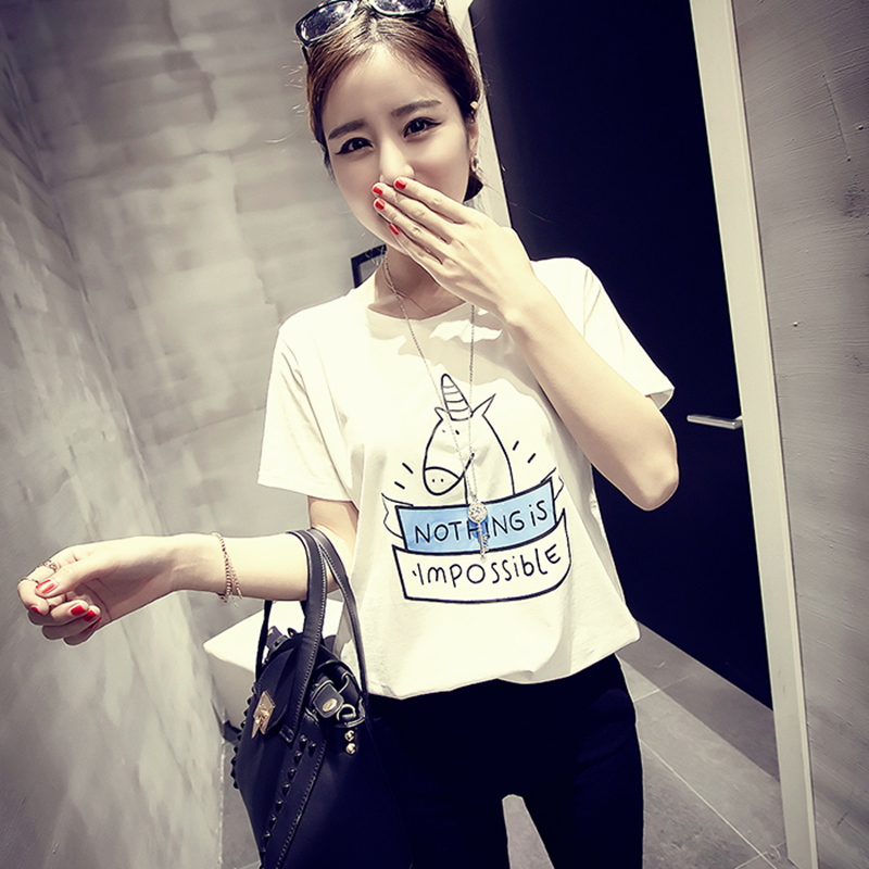 2016夏装新款韩版女装宽松大码卡通半袖印花上衣打底衫短袖T恤潮