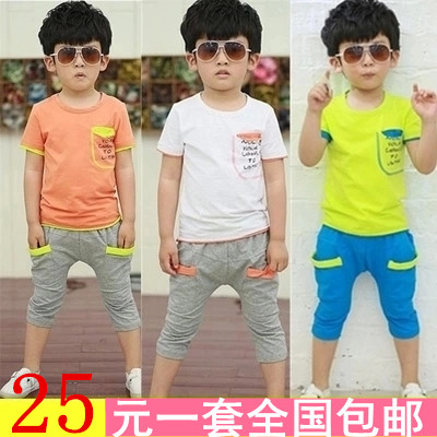 2015夏装韩版新款中小童装儿童短袖T恤两件套男童女童运动潮