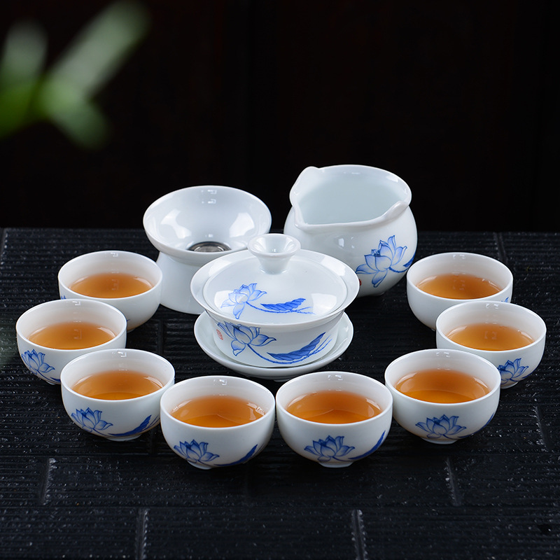 多款可选手绘青花瓷功夫茶具套装高档礼品陶瓷整套功夫茶具11件套
