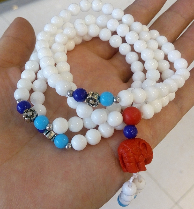 天然白砗磲手链男女108佛珠民族风项链毛衣链