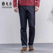Youngor/雅戈尔秋季男士商务休闲无弹中腰宽松牛仔裤J023图片