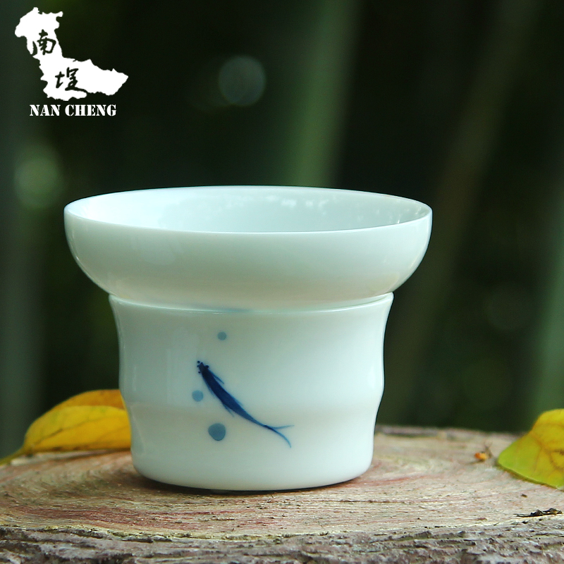 南埕品牌 茶漏组 纯手绘三鱼图高白瓷茶漏 陶瓷功夫茶具茶道配件