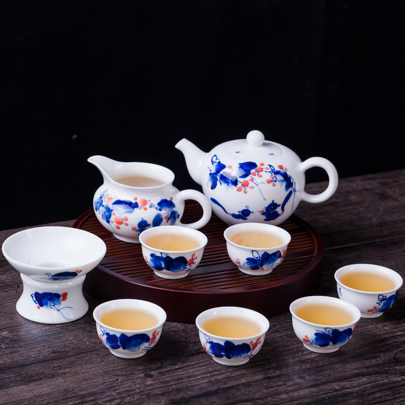 景德镇陶瓷茶具套装 家用功夫泡茶手绘青花瓷茶器茶杯茶壶整套