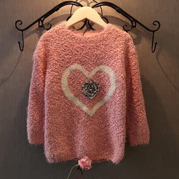 6022桃心公主可爱中长版<em>大毛衣</em>毛线针织衫童