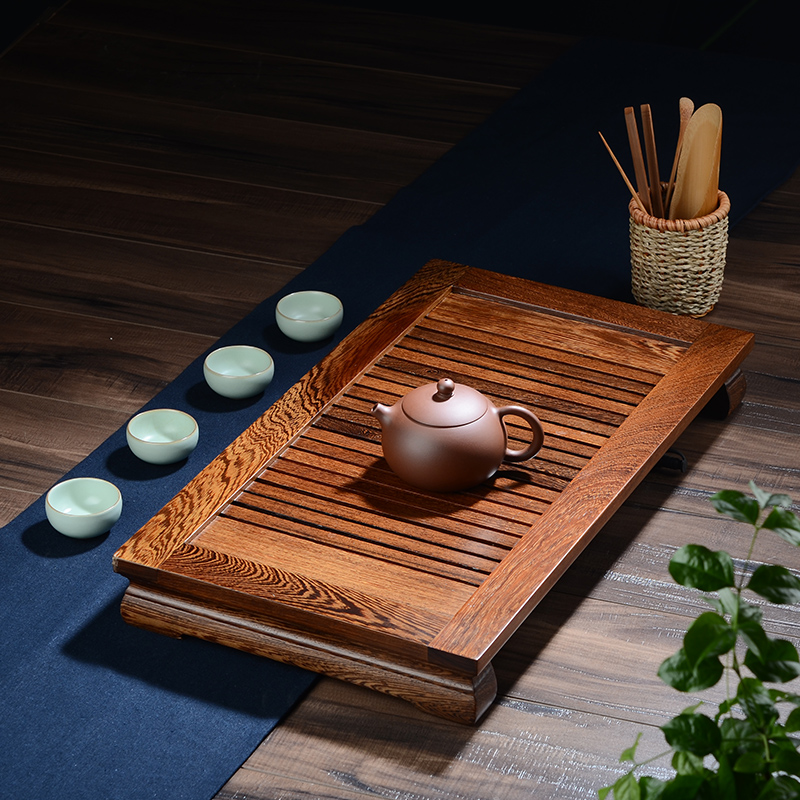 鸡翅木茶盘功夫镂空茶具茶海抽屉式茶台茶座茶托实木茶道大号特价