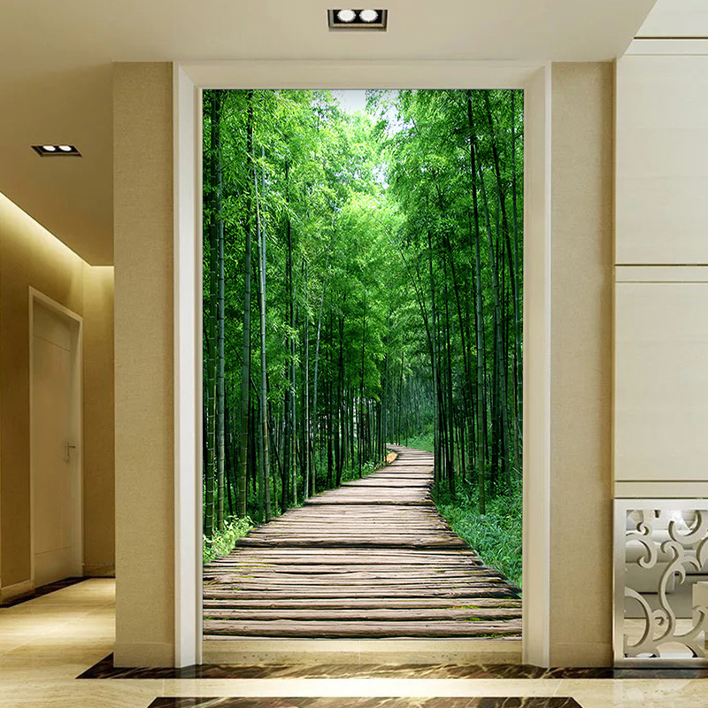3d5d立体玄关过道走廊竖版竹林小道风景装饰画背景墙纸壁纸壁画