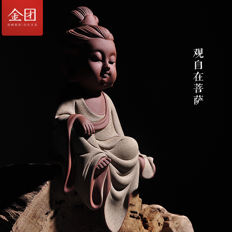 金团精品茶宠摆件大号紫砂茶宠观音如来茶宠创意家居茶玩茶具配件