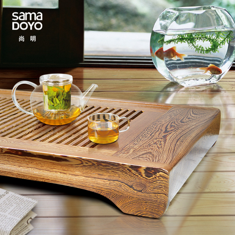 尚明 鸡翅木茶盘 抽屉式 大码实木茶盘 排水式茶台托盘 功夫茶具