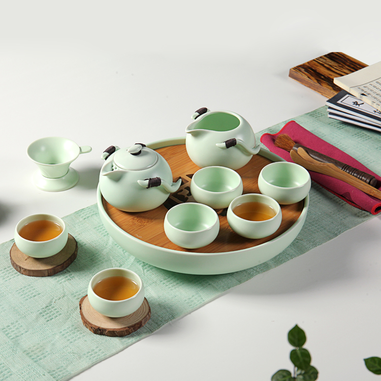 真盛 特价小茶具套装整套功夫茶具竹制陶瓷 干泡茶壶杯便携包茶盘