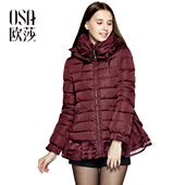 立领欧根纱拼接羽绒服女保暖修身 SY405006 OSA欧莎冬款