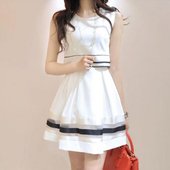 背心裙大码 新款 雪纺连衣裙子夏季女装 条纹假两件套无袖 2017春夏装