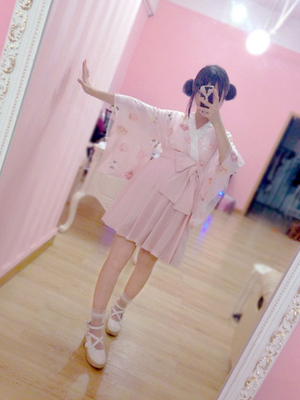 日系森女系可爱日本软萌妹子大喇叭袖和服外套 绑蝴蝶结短裙套装