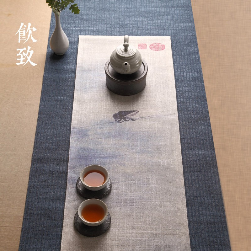 饮致 台湾布艺禅意茶桌席日式茶具大号双层棉麻布茶席旗茶道零配