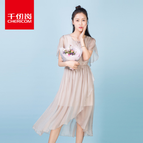 千仞岗2017夏装长款真丝连衣裙 修身显瘦优雅连衣裙S220004L商品大图