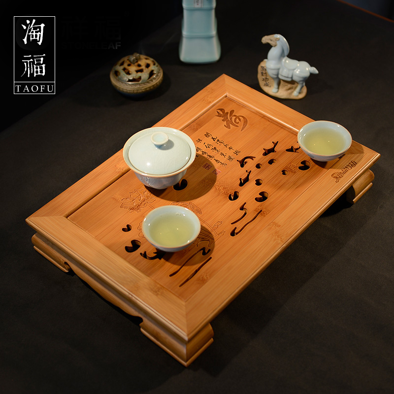 祥福 竹制茶盘 孟宗竹茶台 蓄水式茶海 小号茶托 储水式茶具