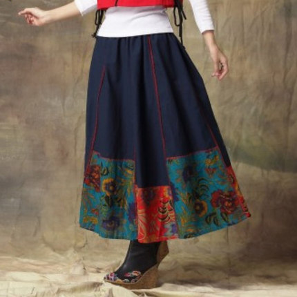 魂牵网-- <em>春季</em>新款民族风花色半身裙<em>女2015春</em>