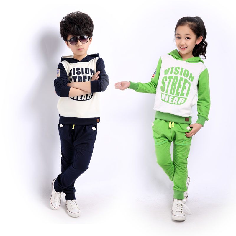 2015新款童装春季儿童运动休闲长袖卫衣长裤韩版上衣男女童套装