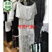 欧时力新式正品代购2017新女夏装蕾丝镂空一字领连衣裙1JY2080500