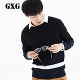GXG男装 男士黑色长袖圆领针织衫#61120363