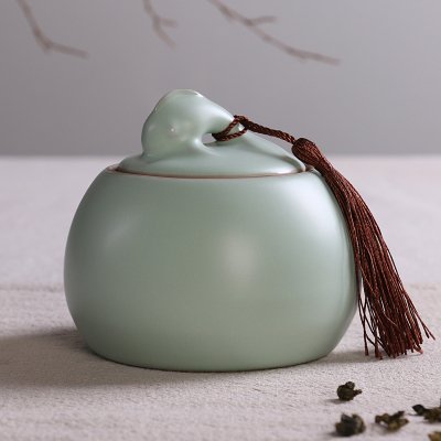 茶叶罐陶瓷密封罐汝窑圆形小号红茶罐储物罐茶缸茶叶罐包装盒特价