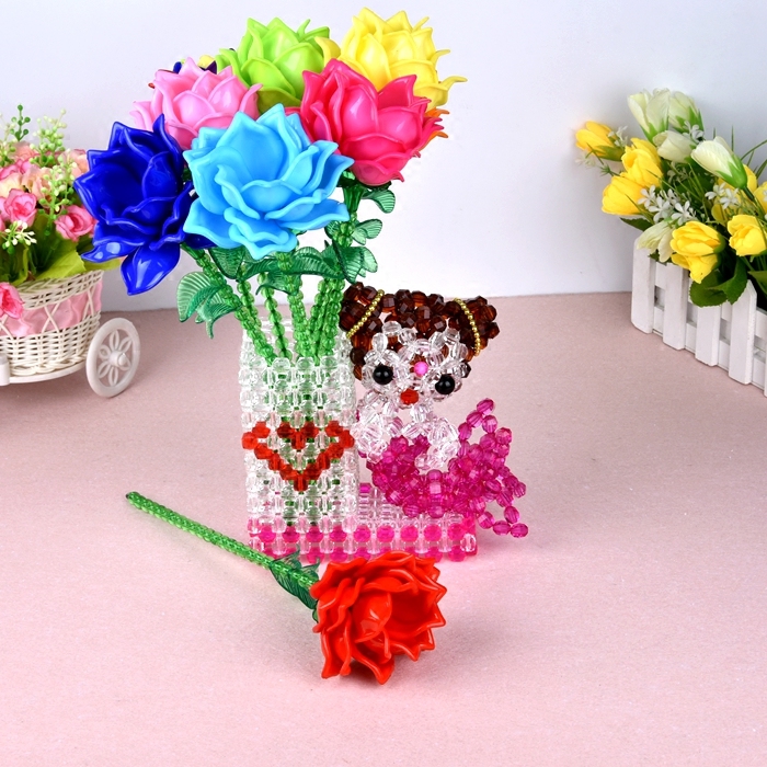 手工串珠玫瑰花 情人节礼品工艺品 雪莲花插花散珠材料包DIY制作